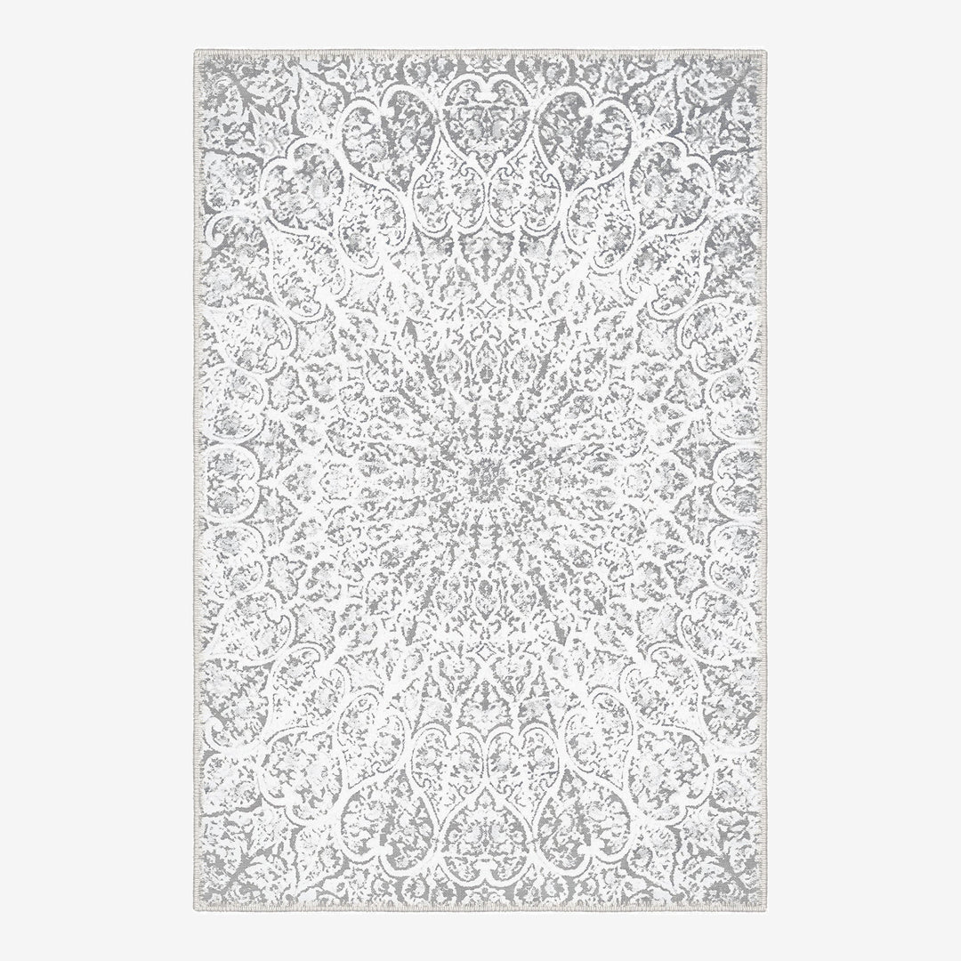 White Traditional Medallion Machine Washable Cotton Area Rug - The Rug Decor