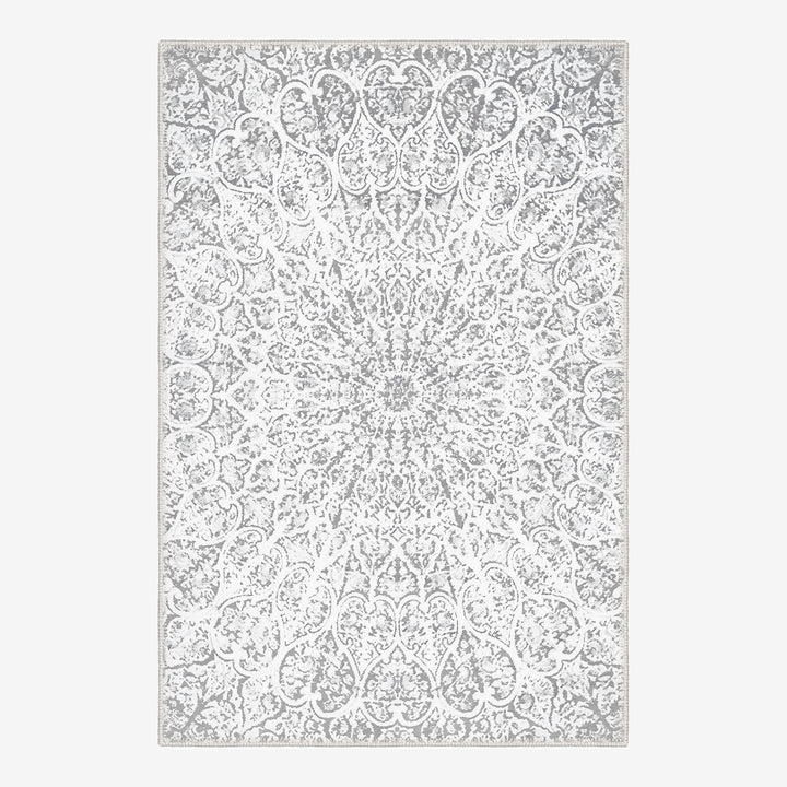 White Traditional Medallion Machine Washable Cotton Area Rug - The Rug Decor
