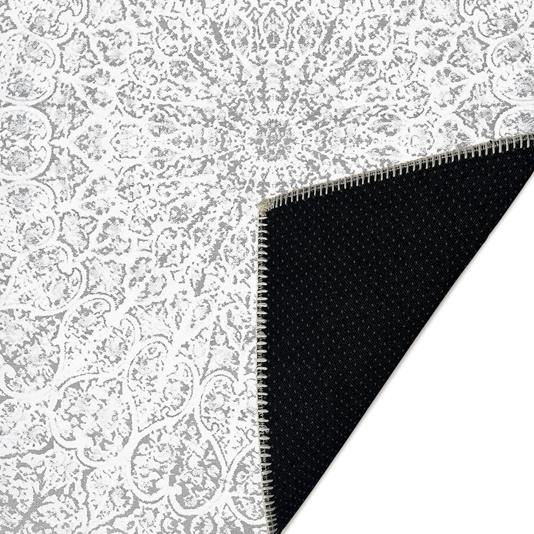 White Traditional Medallion Machine Washable Cotton Area Rug - The Rug Decor
