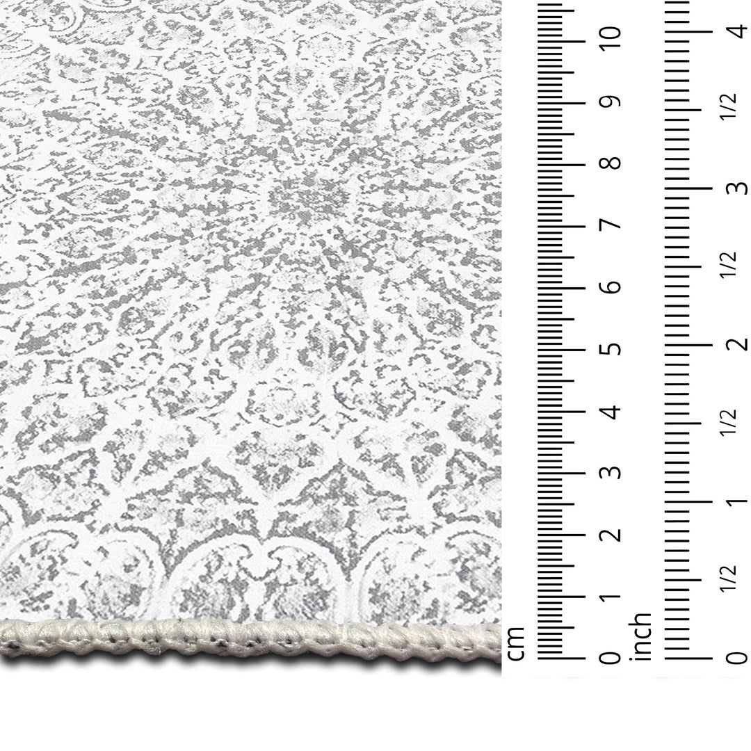 White Traditional Medallion Machine Washable Cotton Area Rug - The Rug Decor