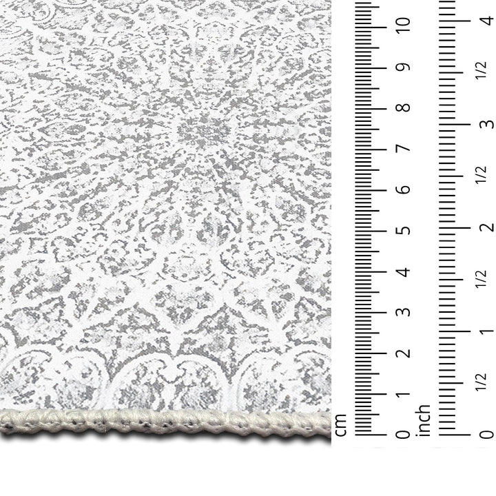 White Traditional Medallion Machine Washable Cotton Area Rug - The Rug Decor