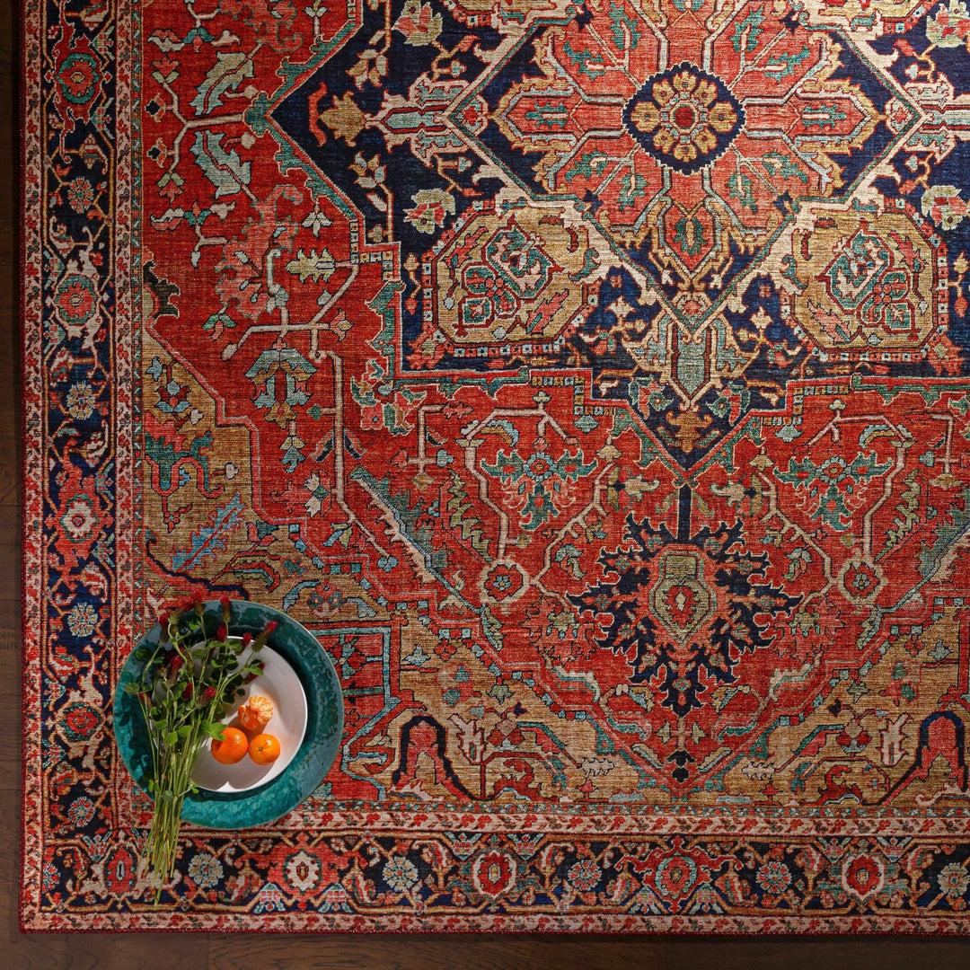 Whittingham Rust And Blue Traditional Heriz Design Area Rug - The Rug Decor