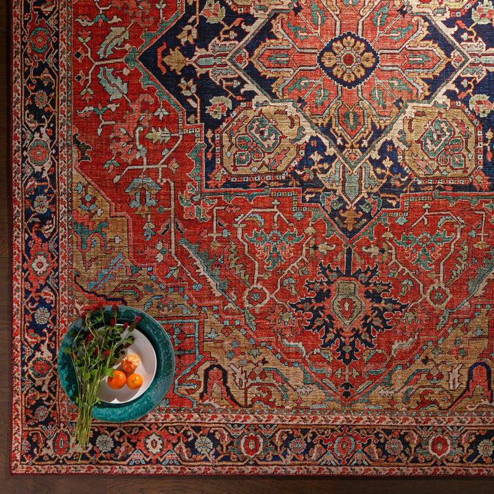 Whittingham Rust And Blue Traditional Heriz Design Area Rug - The Rug Decor