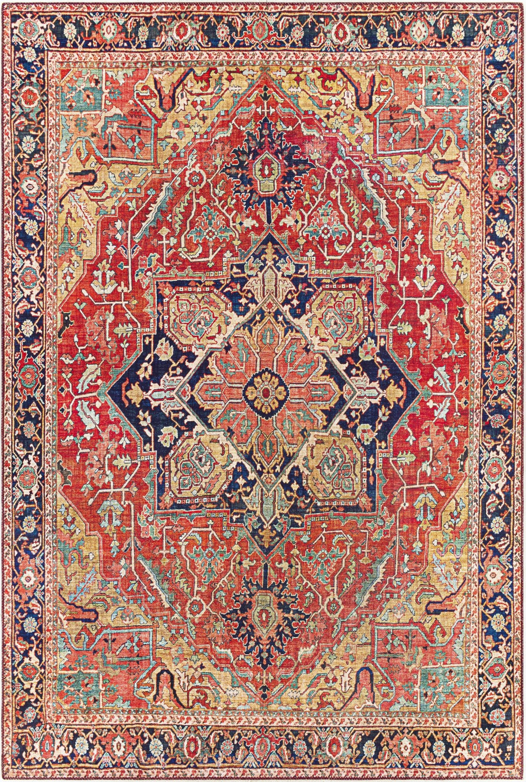 Whittingham Rust And Blue Traditional Heriz Design Area Rug - The Rug Decor
