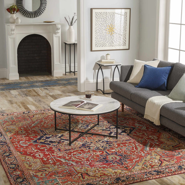 Whittingham Rust And Blue Traditional Heriz Design Area Rug - The Rug Decor