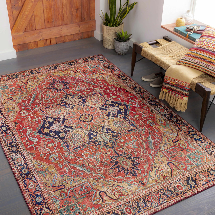 Whittingham Rust And Blue Traditional Heriz Design Area Rug - The Rug Decor