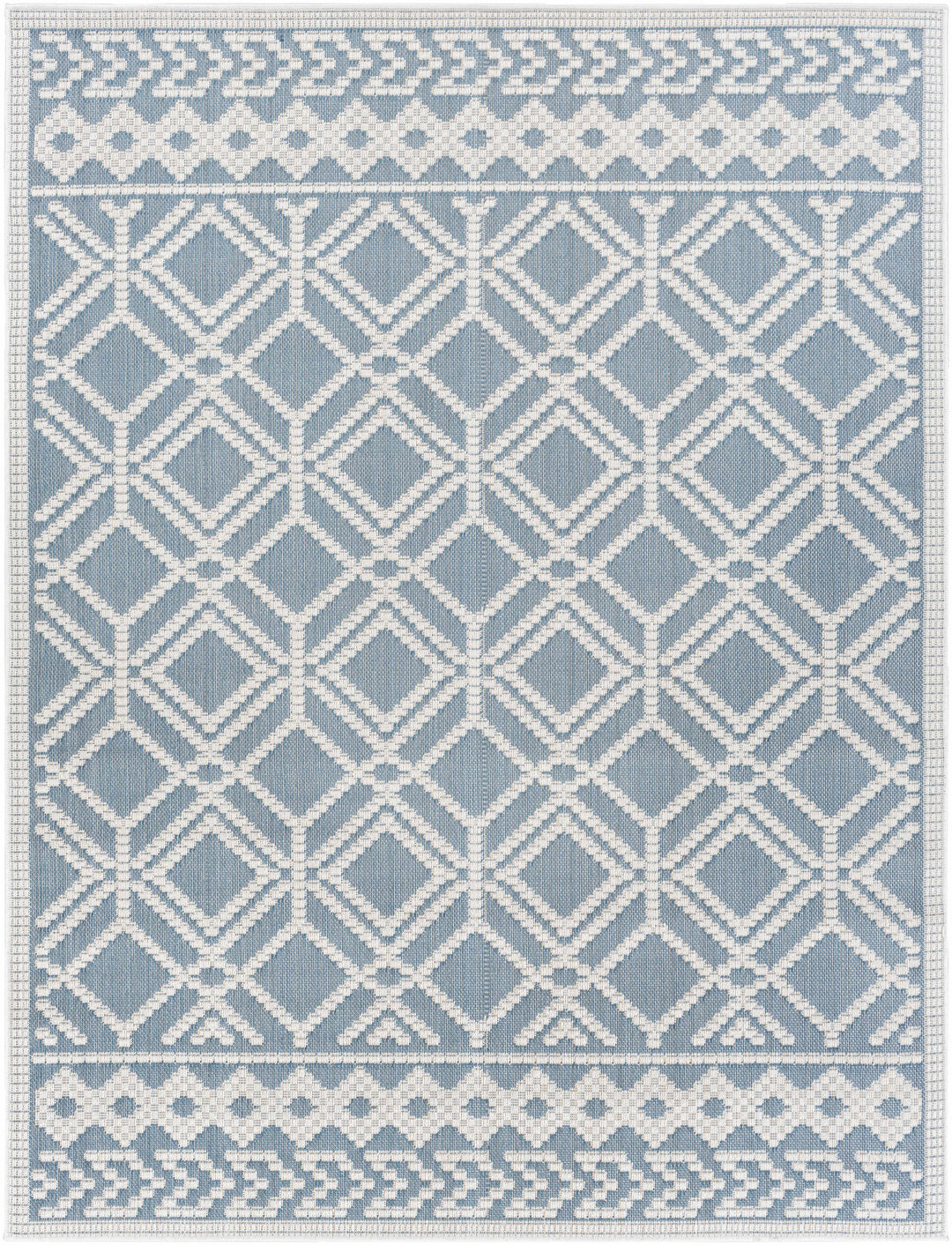 Wingina Blue And Ivory Modern Geometrical Design Outdoor Rug