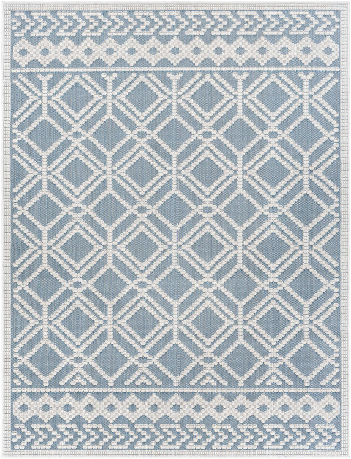 Wingina Blue And Ivory Modern Geometrical Design Outdoor Rug