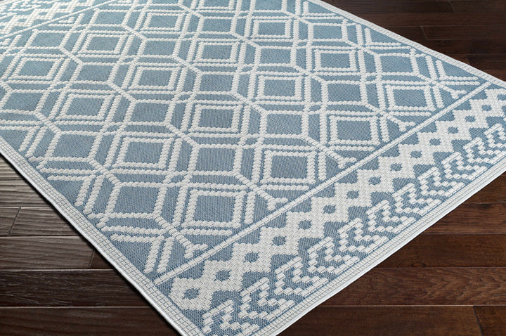 Wingina Blue And Ivory Modern Geometrical Design Outdoor Rug