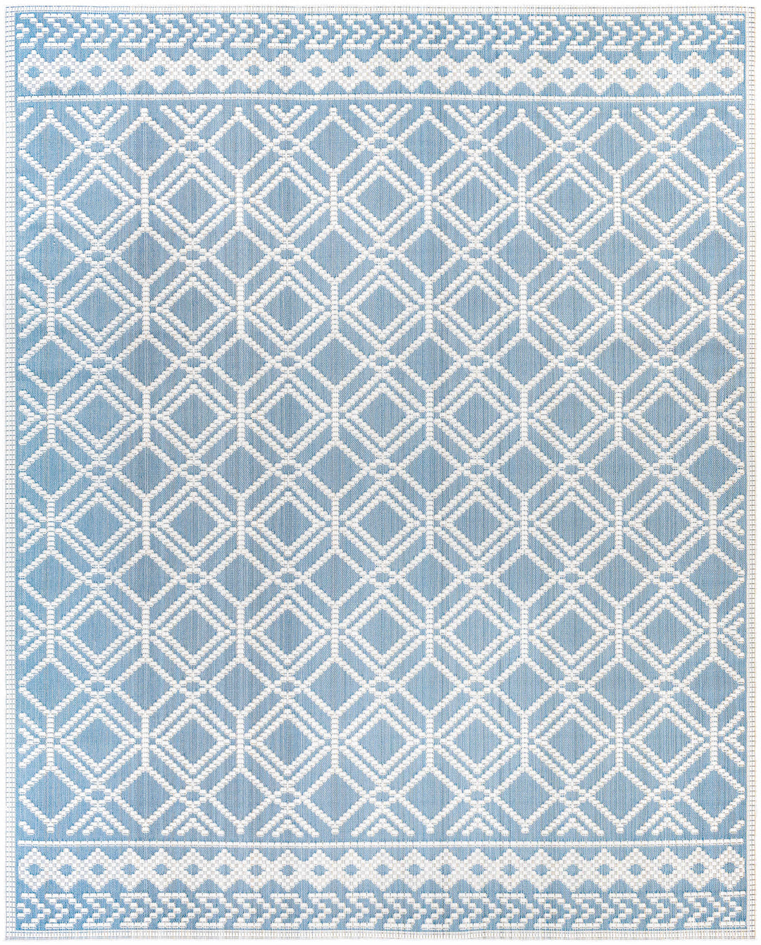 Wingina Blue And Ivory Modern Geometrical Design Outdoor Rug