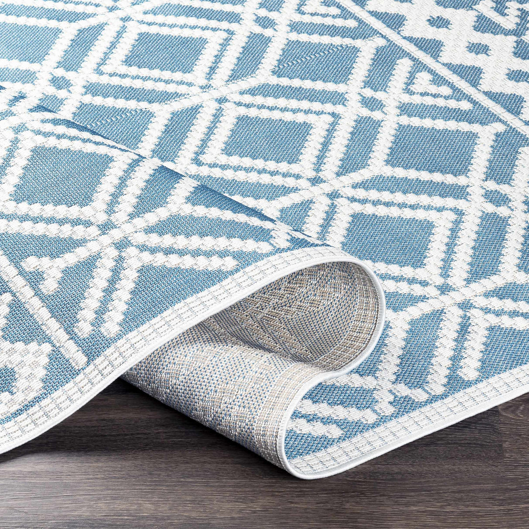 Wingina Blue And Ivory Modern Geometrical Design Outdoor Rug
