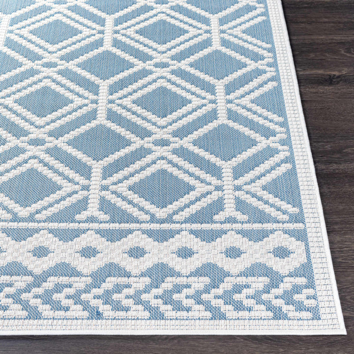 Wingina Blue And Ivory Modern Geometrical Design Outdoor Rug