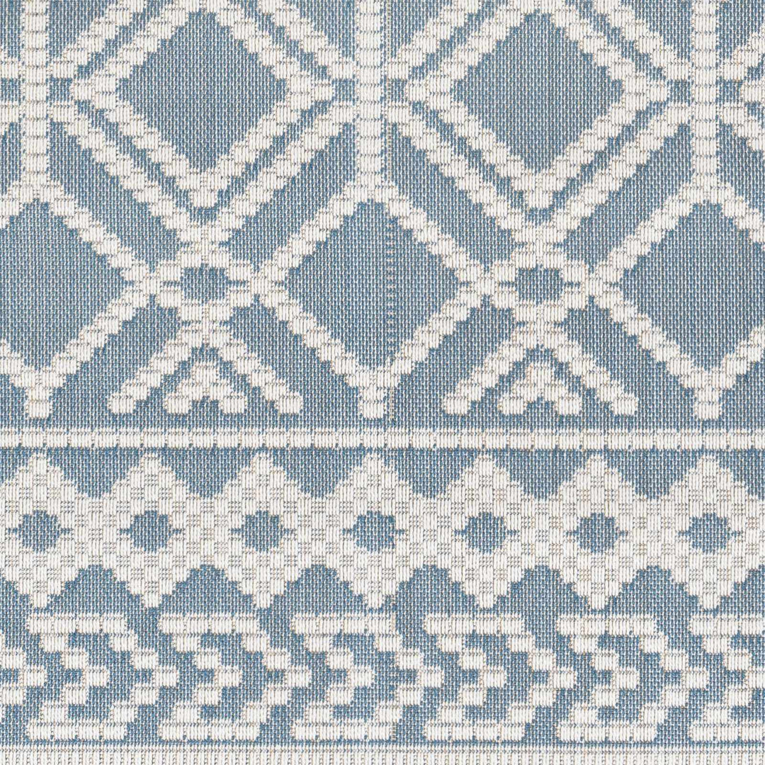 Wingina Blue And Ivory Modern Geometrical Design Outdoor Rug