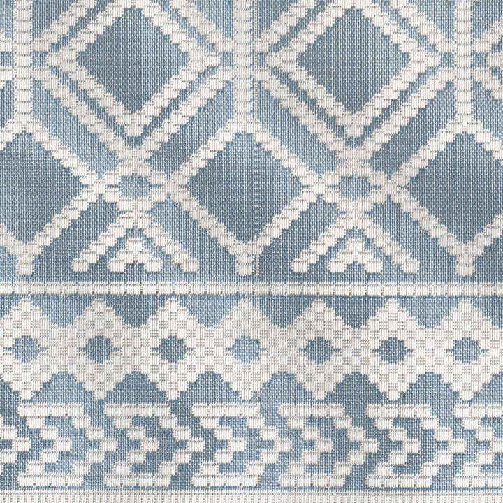 Wingina Blue And Ivory Modern Geometrical Design Outdoor Rug