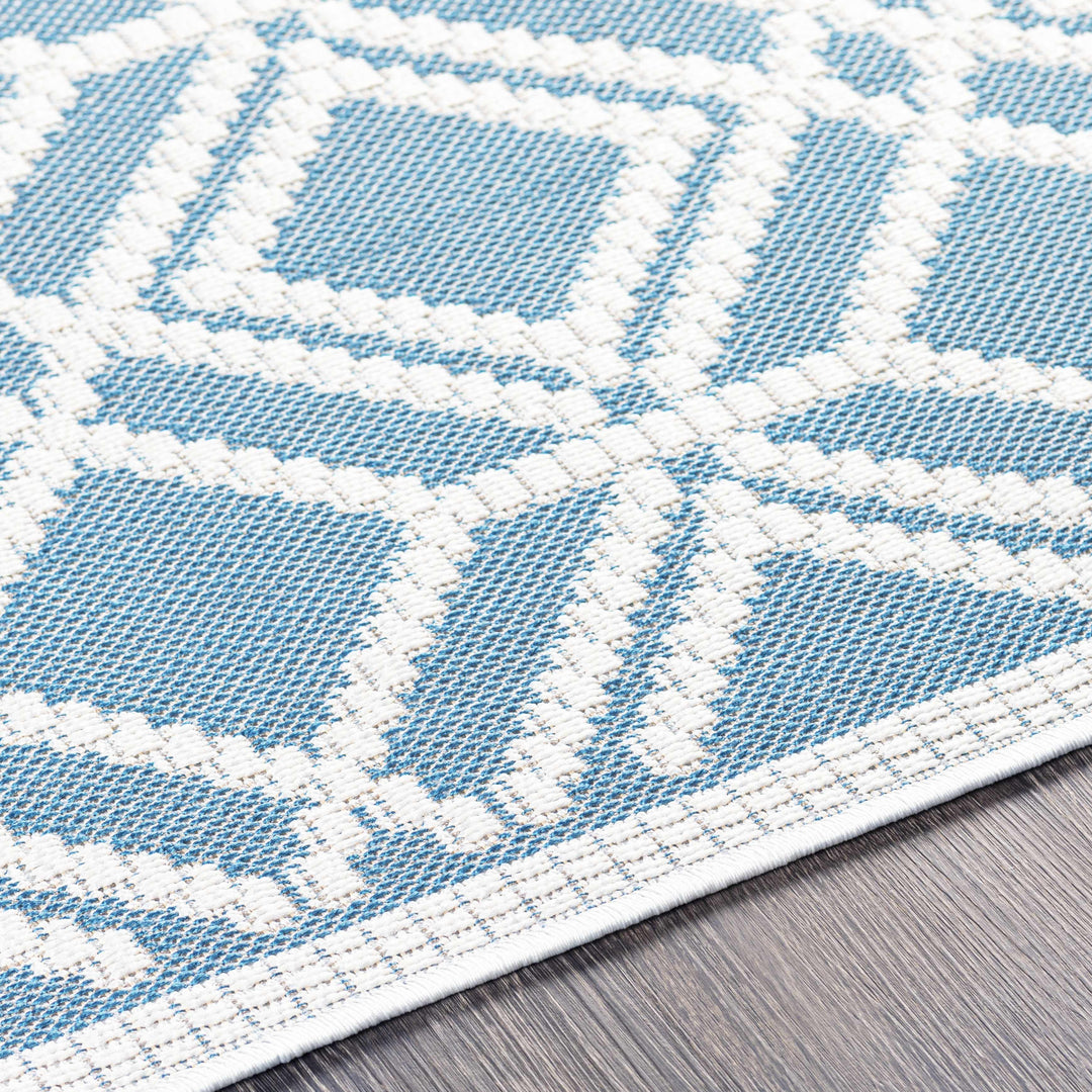 Wingina Blue And Ivory Modern Geometrical Design Outdoor Rug