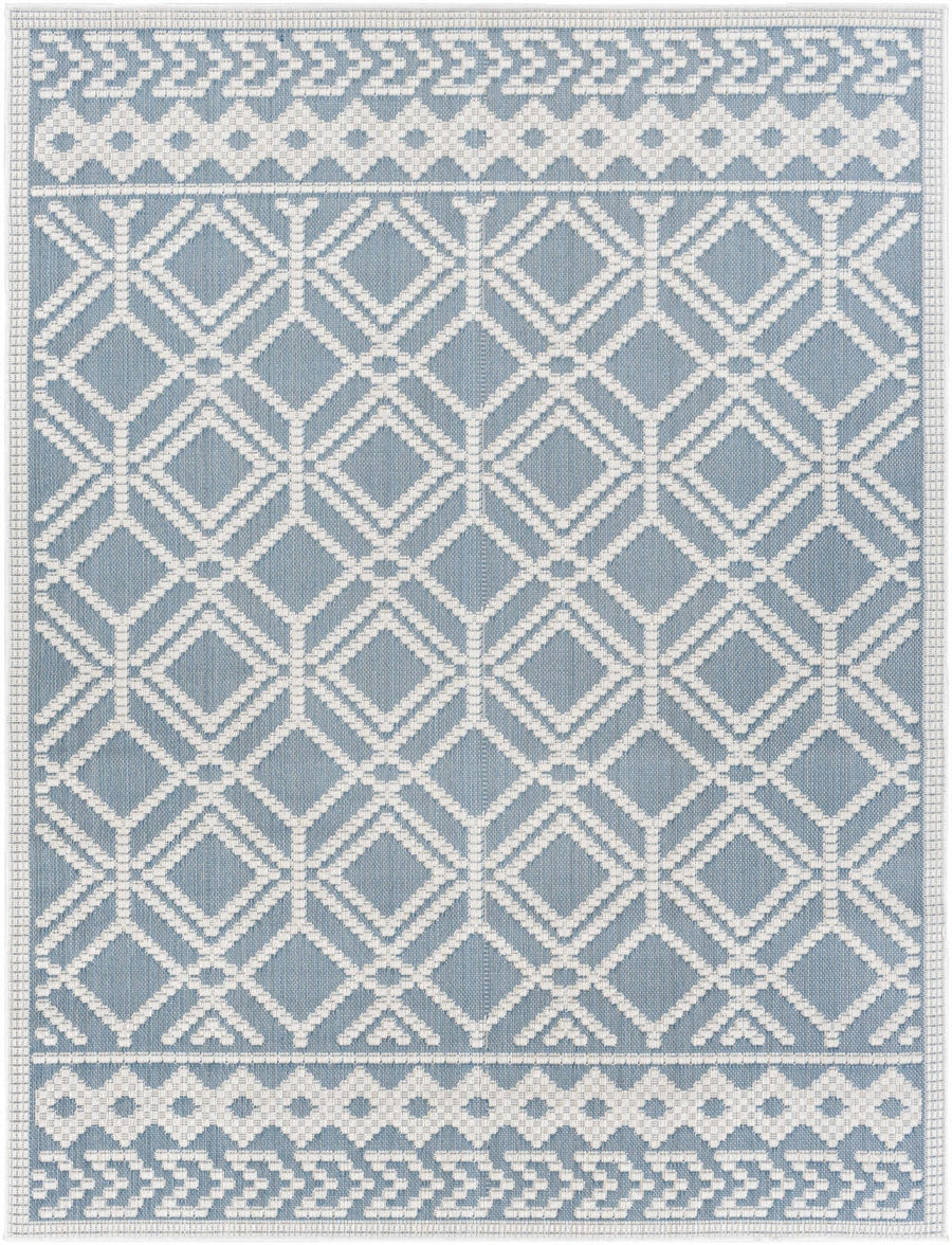 Wingina Blue And Ivory Modern Geometrical Design Outdoor Rug - The Rug Decor