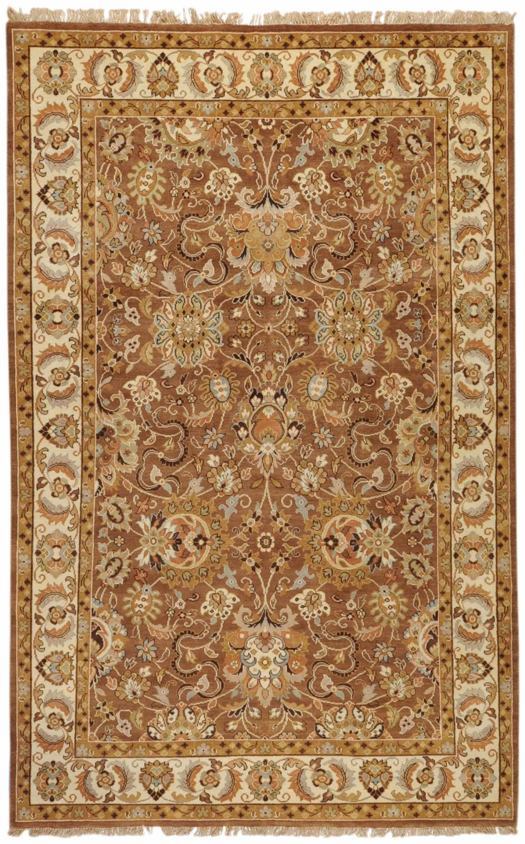 Wiseman Traditional Floral Design Brown Hand Knotted Area Rug - The Rug Decor