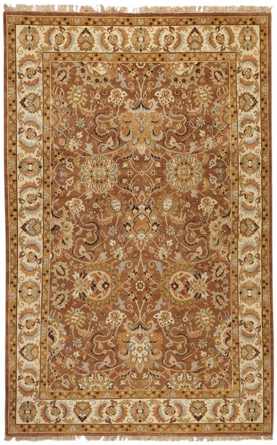 Wiseman Traditional Floral Design Brown Hand Knotted Area Rug - The Rug Decor