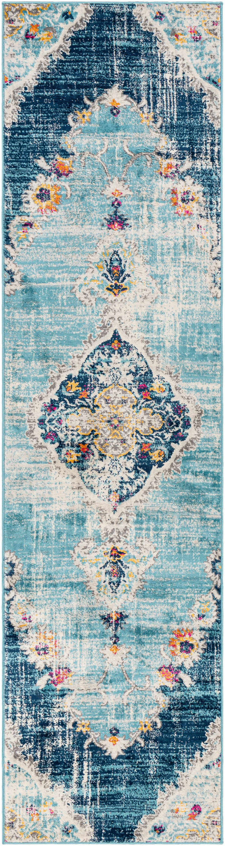 Wallsburg Blue And Ivory Traditional Medallion Design Area Rug