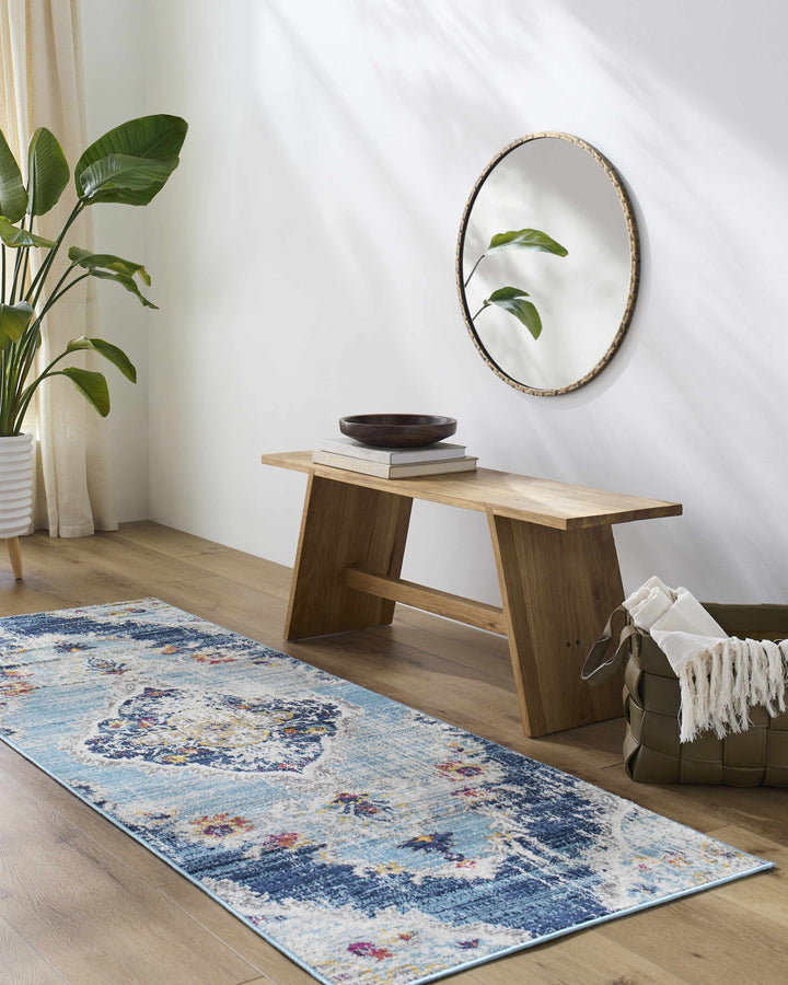 Wallsburg Blue And Ivory Traditional Medallion Design Area Rug