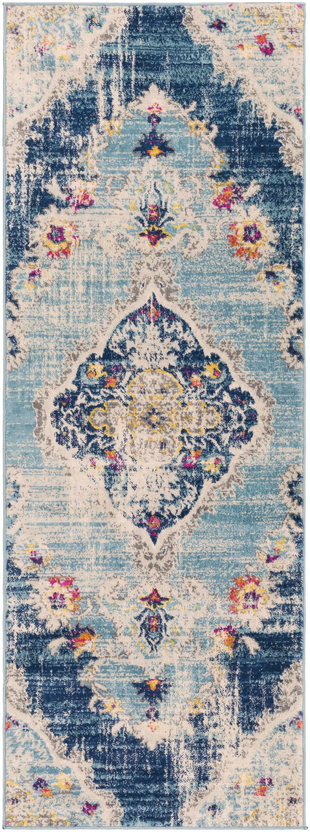 Wallsburg Blue And Ivory Traditional Medallion Design Area Rug