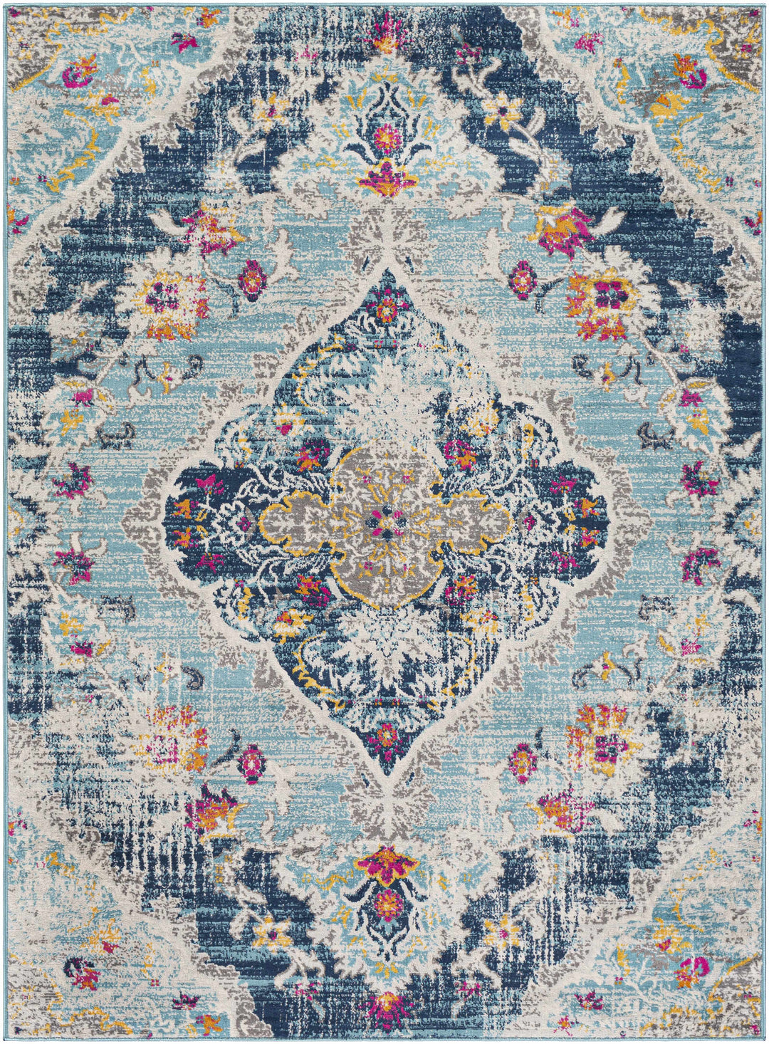 Wallsburg Blue And Ivory Traditional Medallion Design Area Rug