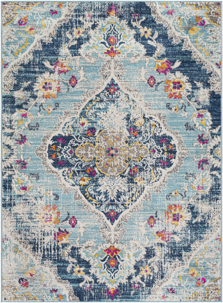 Wallsburg Blue And Ivory Traditional Medallion Design Area Rug