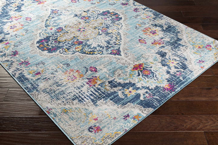 Wallsburg Blue And Ivory Traditional Medallion Design Area Rug