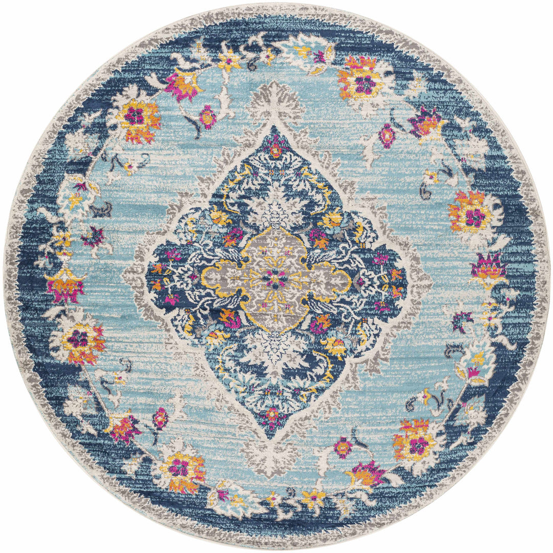 Wallsburg Blue And Ivory Traditional Medallion Design Area Rug