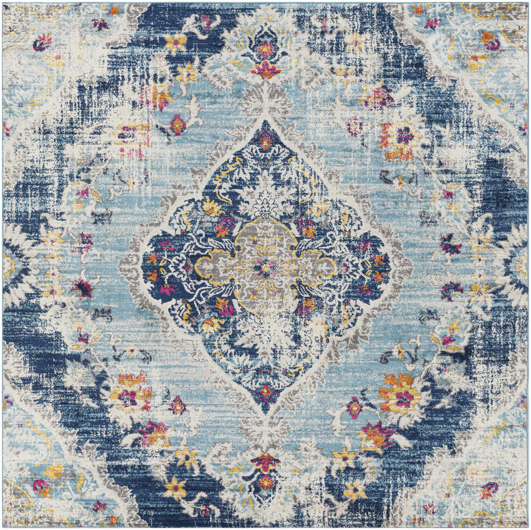Wallsburg Blue And Ivory Traditional Medallion Design Area Rug