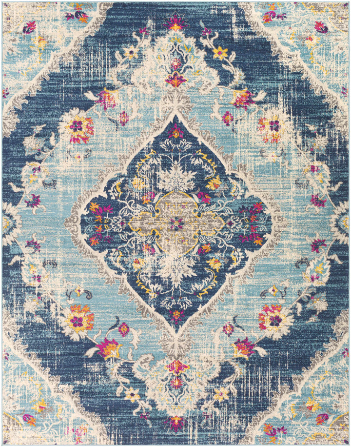 Wallsburg Blue And Ivory Traditional Medallion Design Area Rug