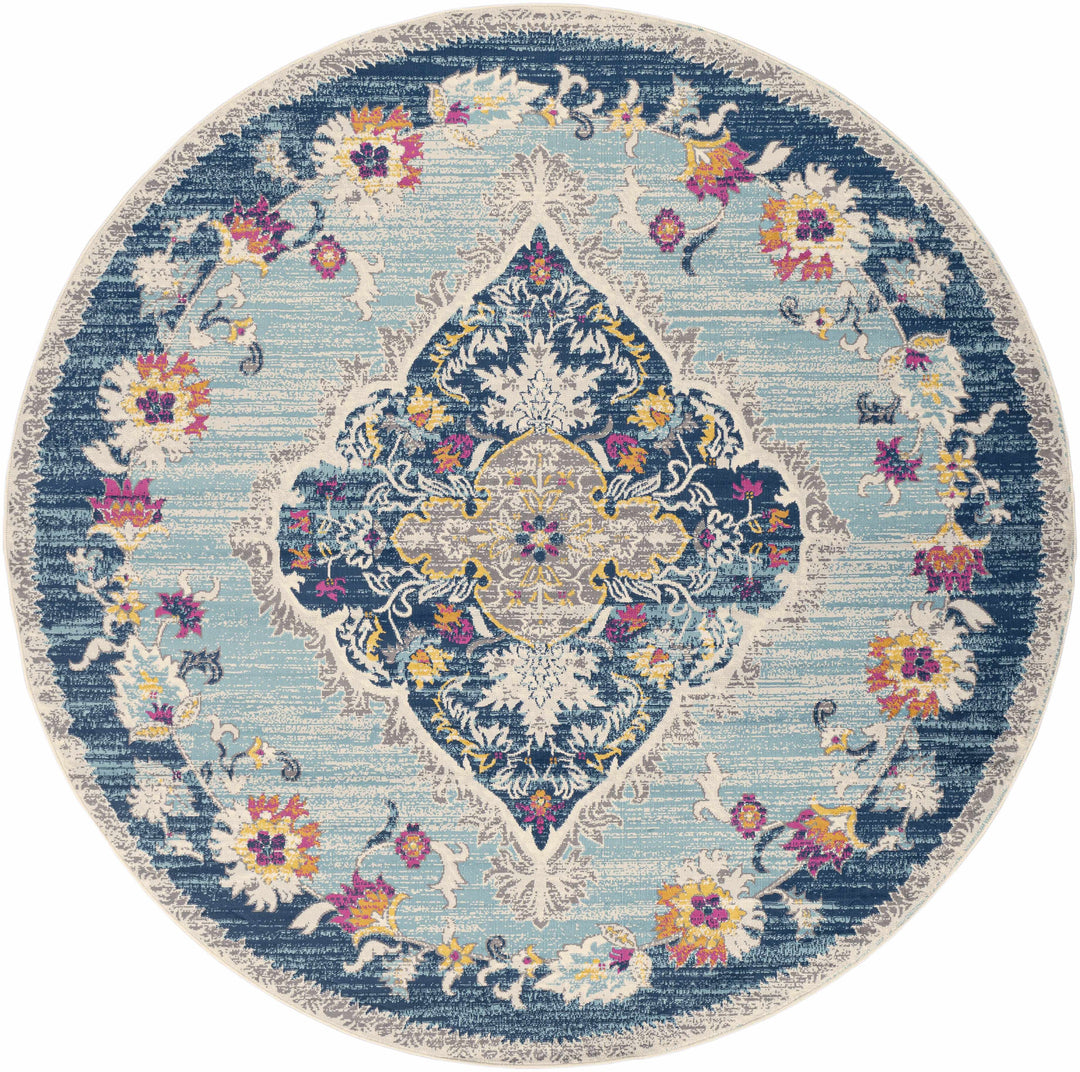 Wallsburg Blue And Ivory Traditional Medallion Design Area Rug