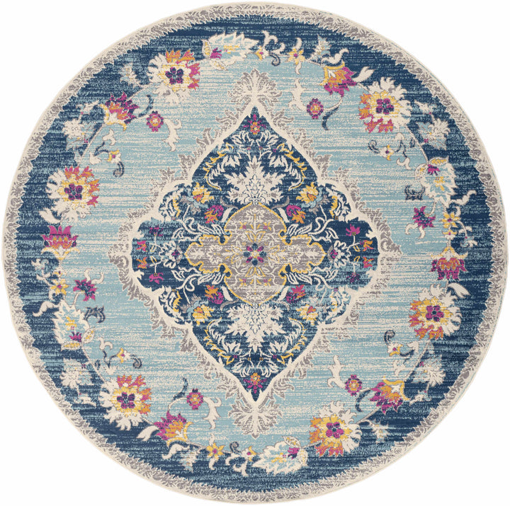 Wallsburg Blue And Ivory Traditional Medallion Design Area Rug