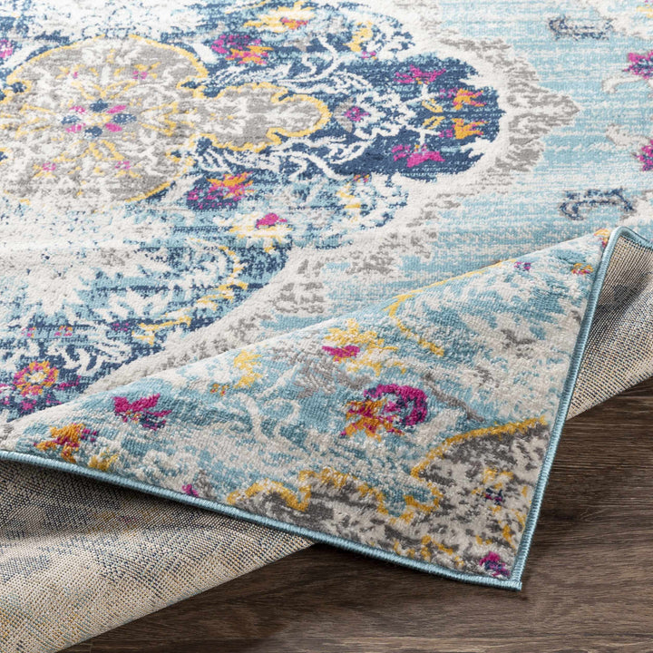 Wallsburg Blue And Ivory Traditional Medallion Design Area Rug
