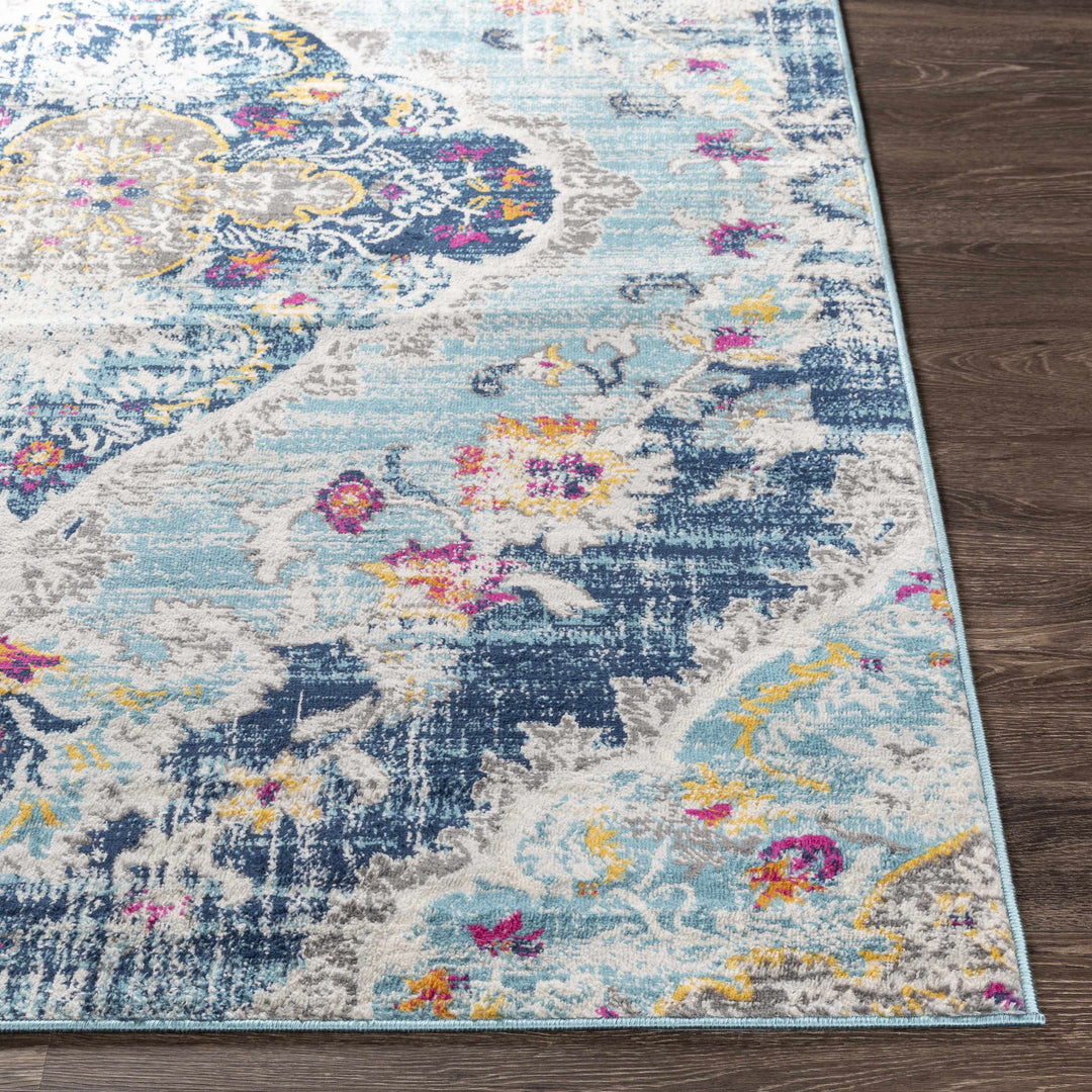 Wallsburg Blue And Ivory Traditional Medallion Design Area Rug