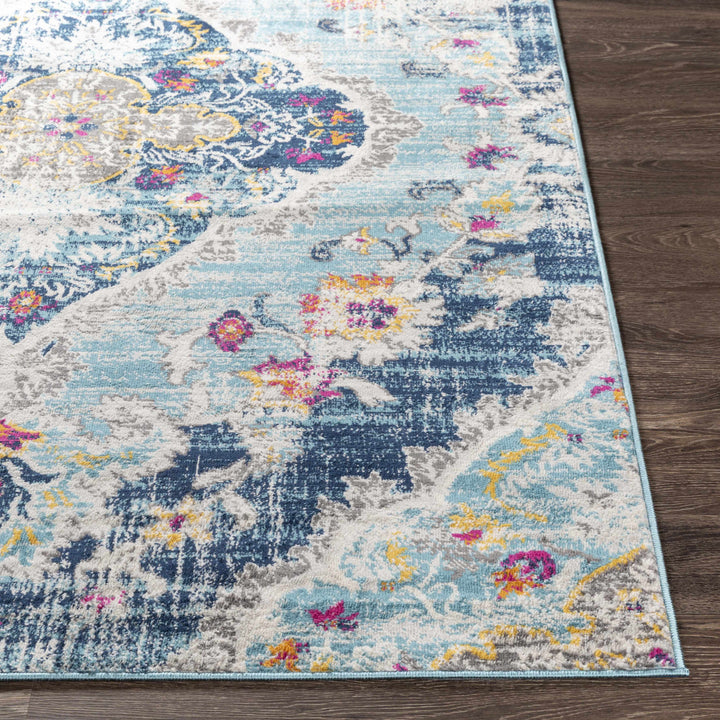 Wallsburg Blue And Ivory Traditional Medallion Design Area Rug