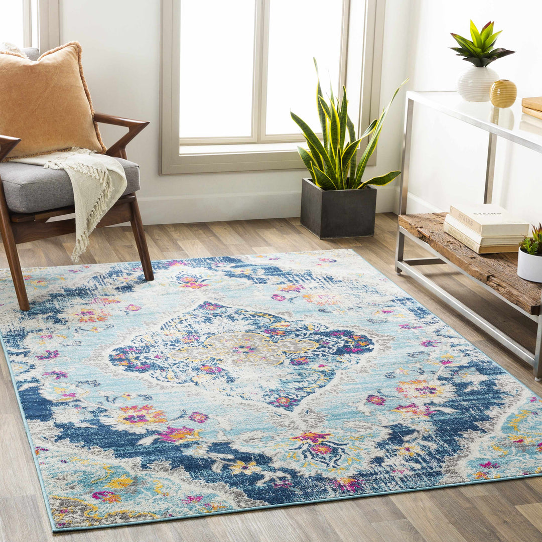 Wallsburg Blue And Ivory Traditional Medallion Design Area Rug