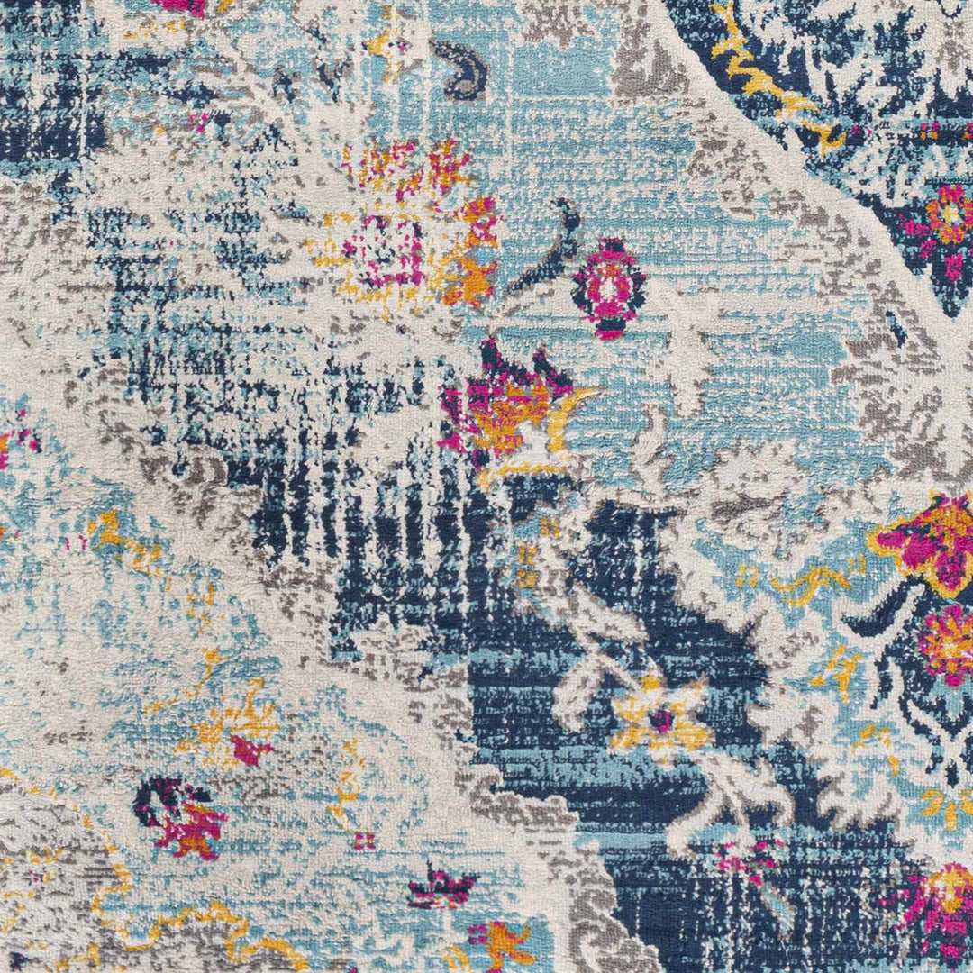 Wallsburg Blue And Ivory Traditional Medallion Design Area Rug
