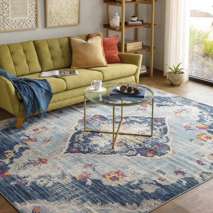Wallsburg Blue And Ivory Traditional Medallion Design Area Rug