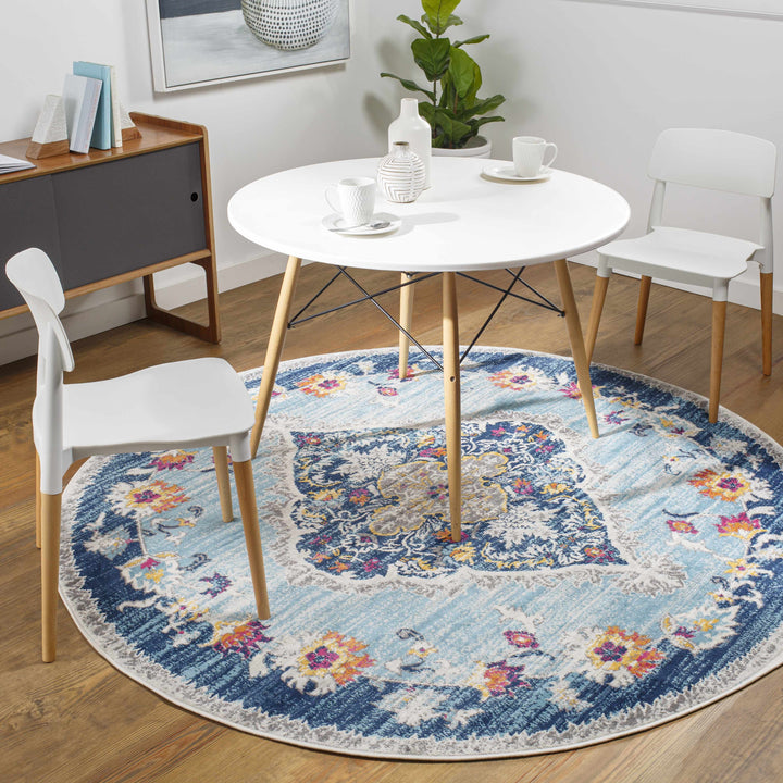 Wallsburg Blue And Ivory Traditional Medallion Design Area Rug