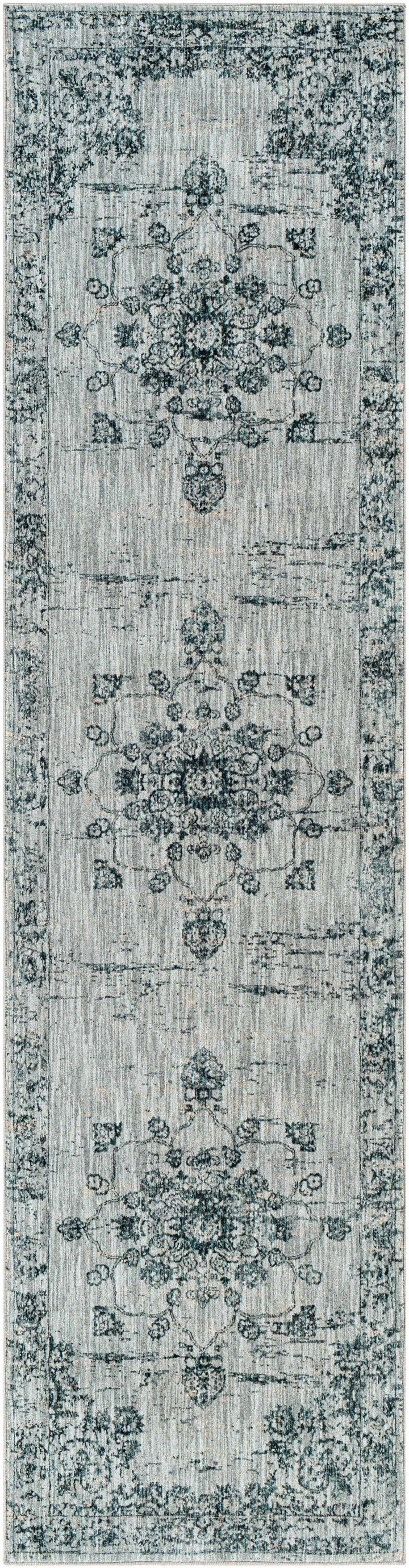 Traditional Medallion Gray And Ivory Machine Woven Rug