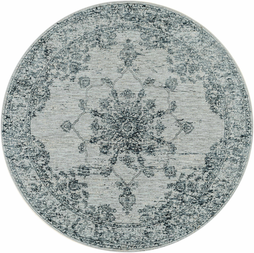 Traditional Medallion Gray And Ivory Machine Woven Rug