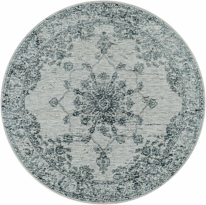 Traditional Medallion Gray And Ivory Machine Woven Rug