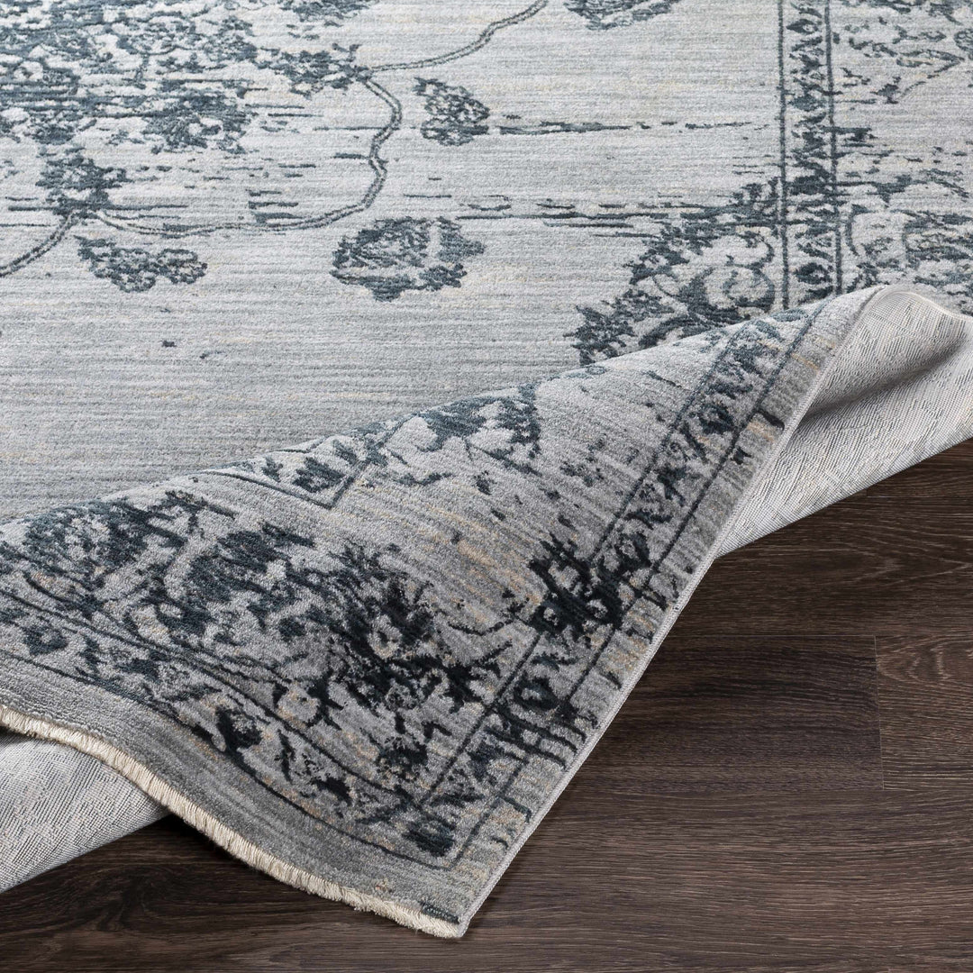 Traditional Medallion Gray And Ivory Machine Woven Rug