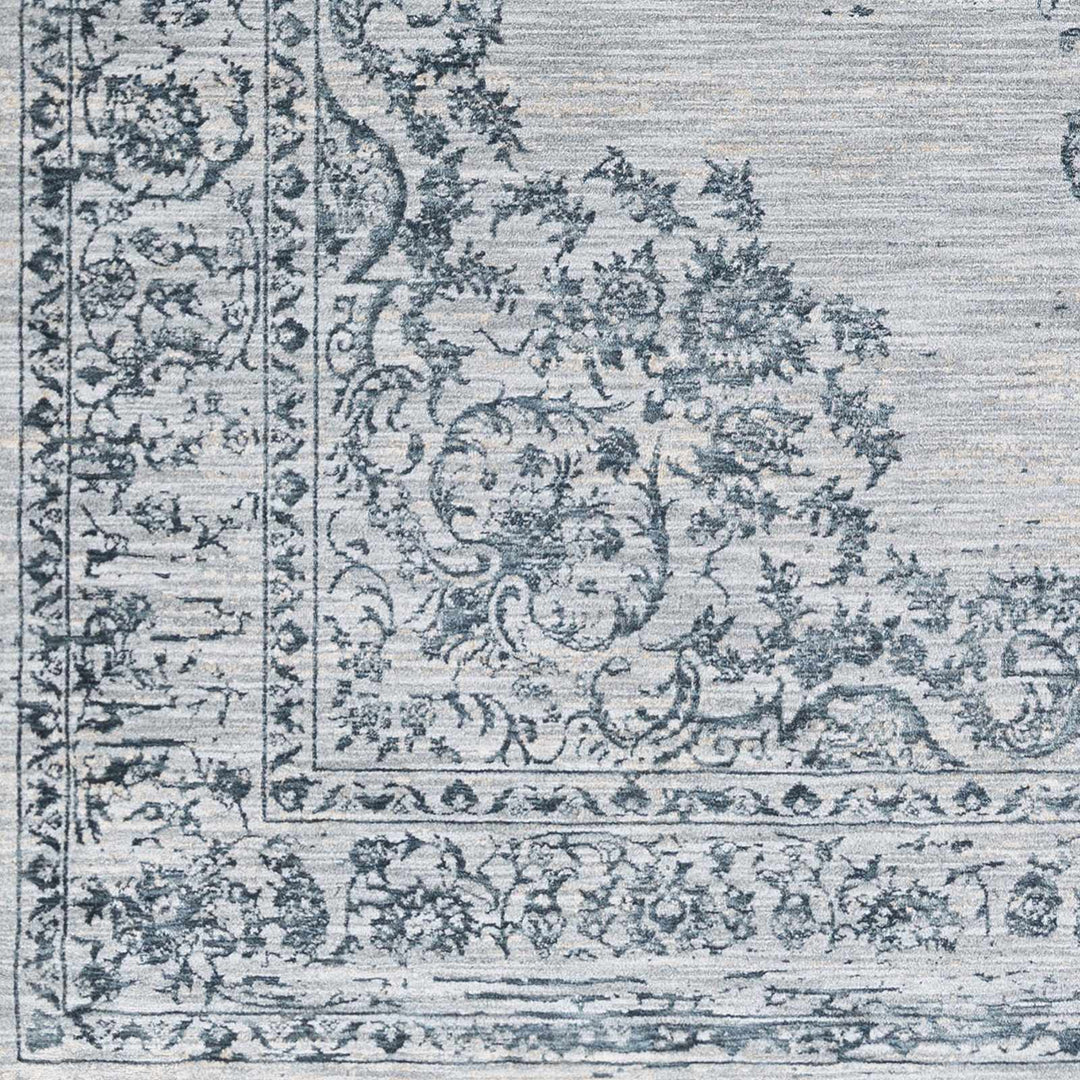 Traditional Medallion Gray And Ivory Machine Woven Rug