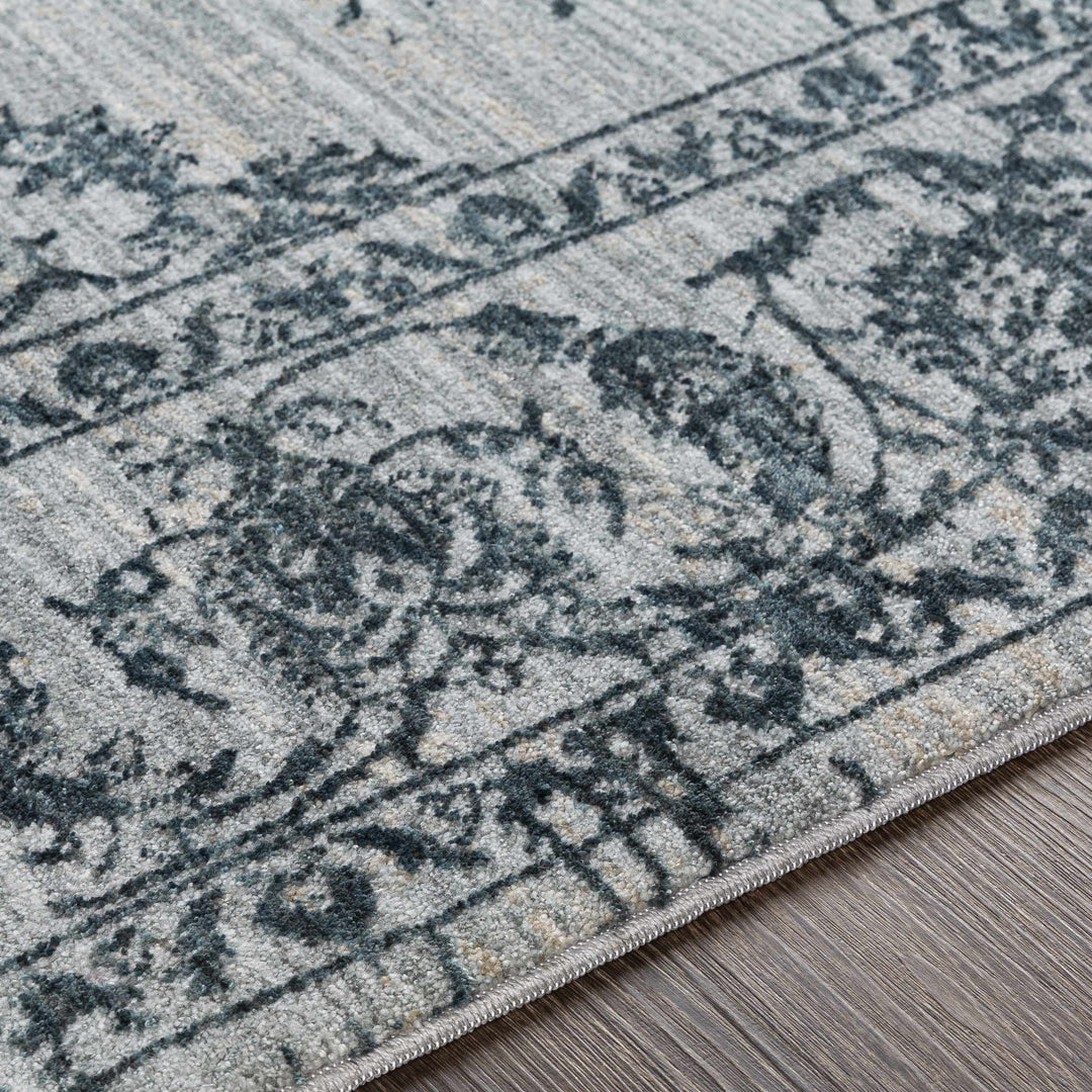Traditional Medallion Gray And Ivory Machine Woven Rug