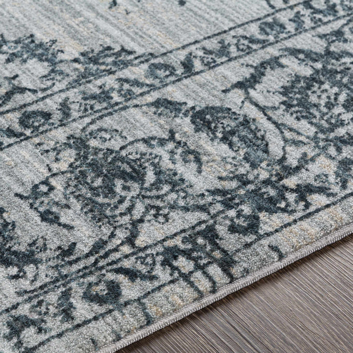 Traditional Medallion Gray And Ivory Machine Woven Rug