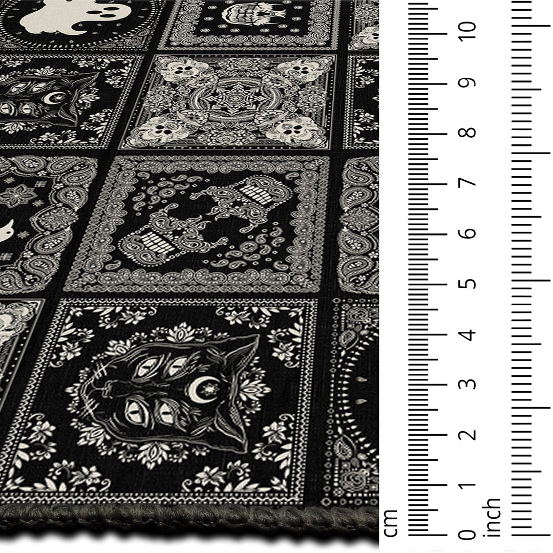 Vienne Halloween Black Machine Washable Cotton Rug