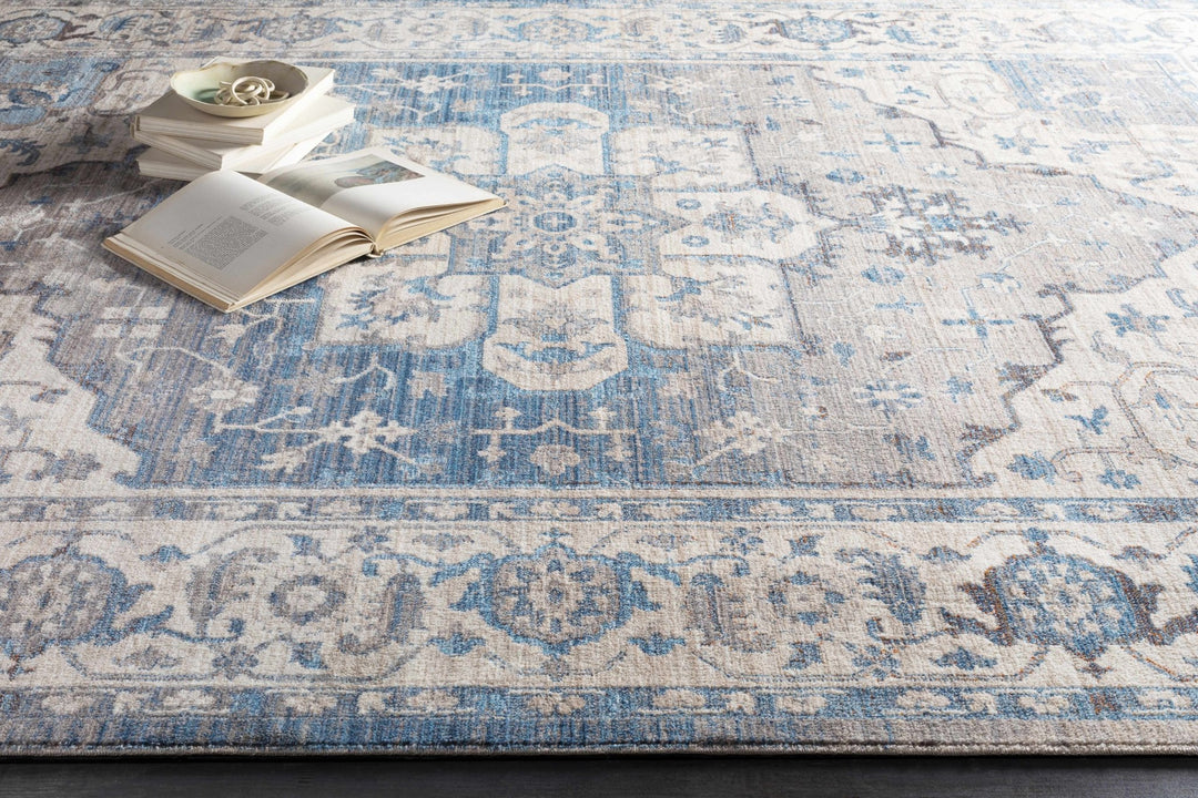Woodbury Traditional Medallion Blue And Gray Area Rug - The Rug Decor