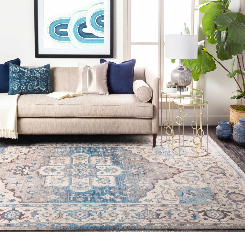 Woodbury Traditional Medallion Blue And Gray Area Rug - The Rug Decor